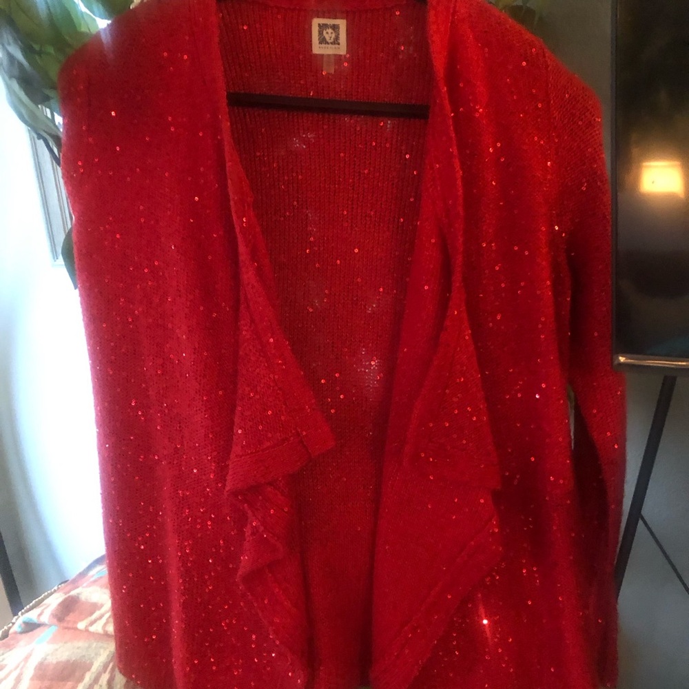 Anne Klein Red Sequin Cardigan